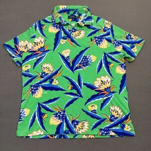 Polo Ralph Lauren Men's XL Green Polo Shirt Floral Print Spa Terry Multicolour